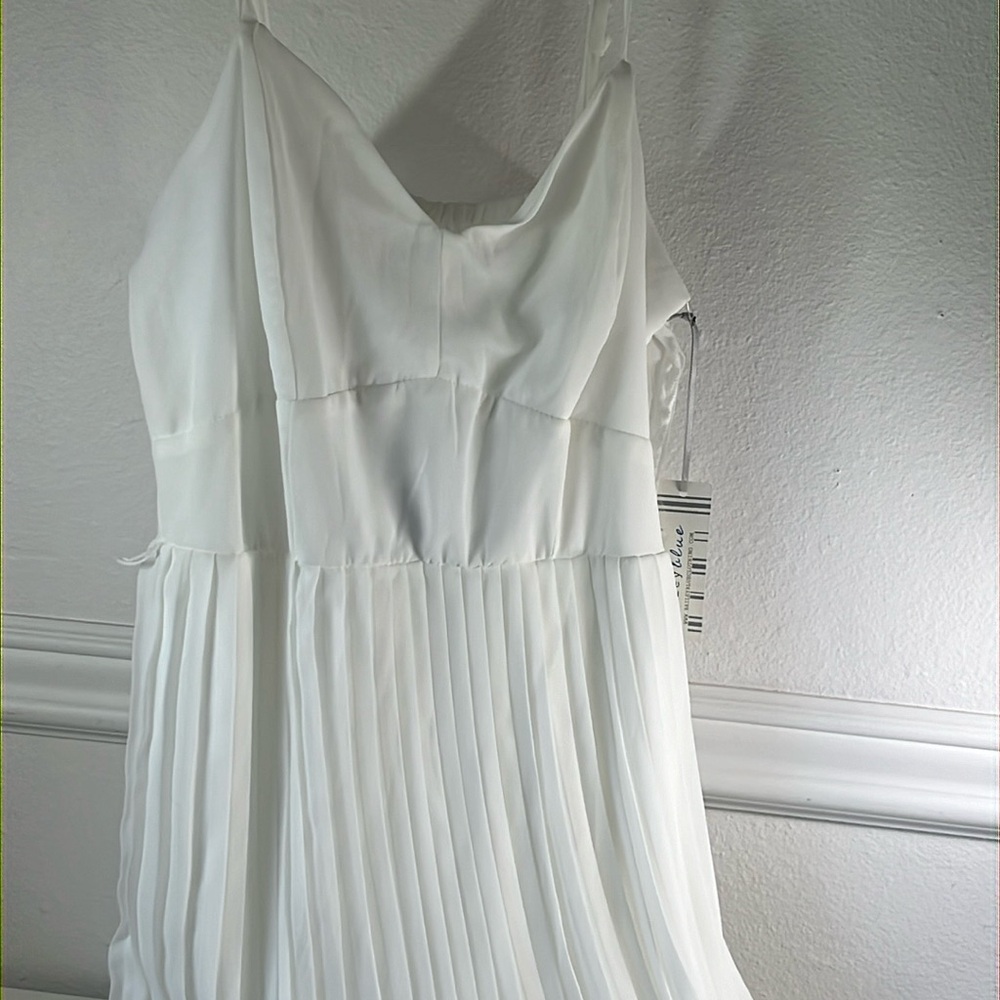 NWT. Bailey blue. White, pleated adjustable strap dress.